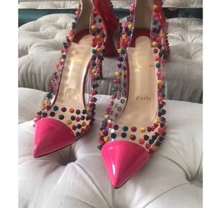 Christian Louboutin Pink Spike Me 100 PVC Pumps